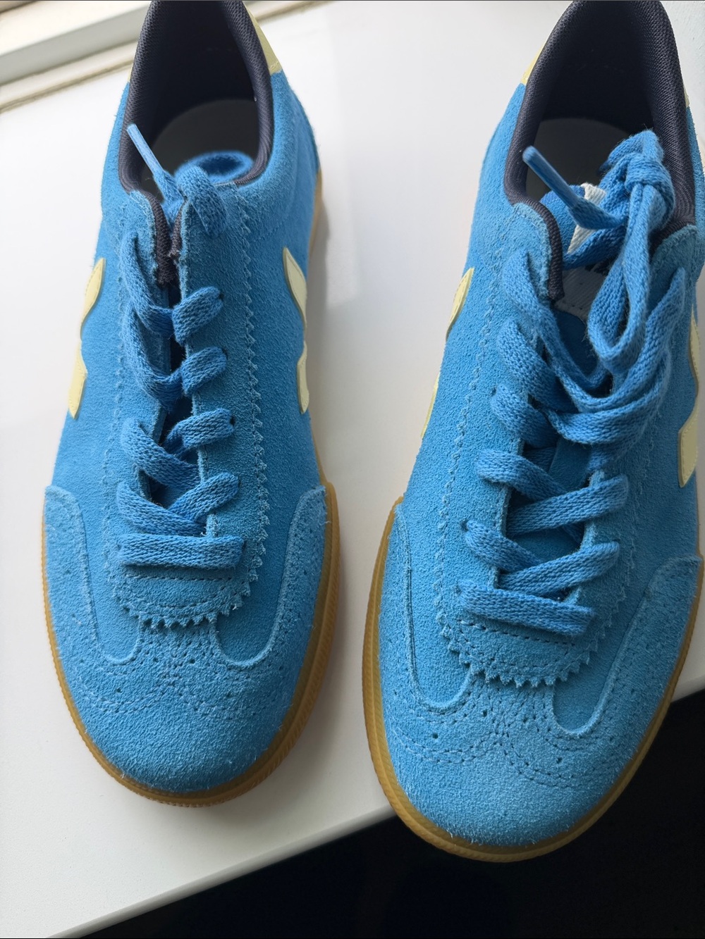 Veja Kids Blue Suede Sneakers with Yellow Accents